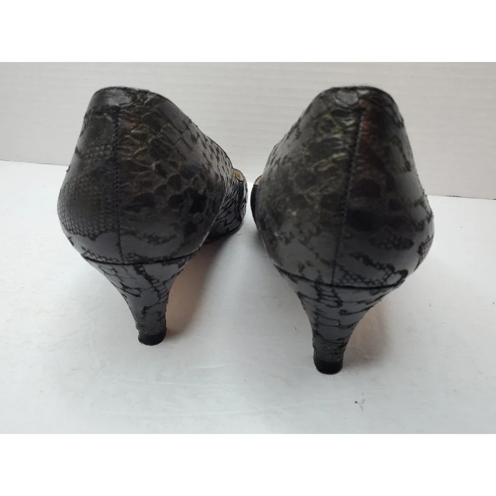 AMALFI Metalic‎ Black Anaconda Leather Pumps Kitten Heels Shoes 8B Italy Y2K